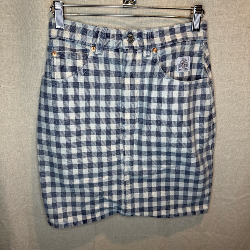 Vintage Palmettos Blue and White Gingham Mini Skirt Size 7 Made in USA